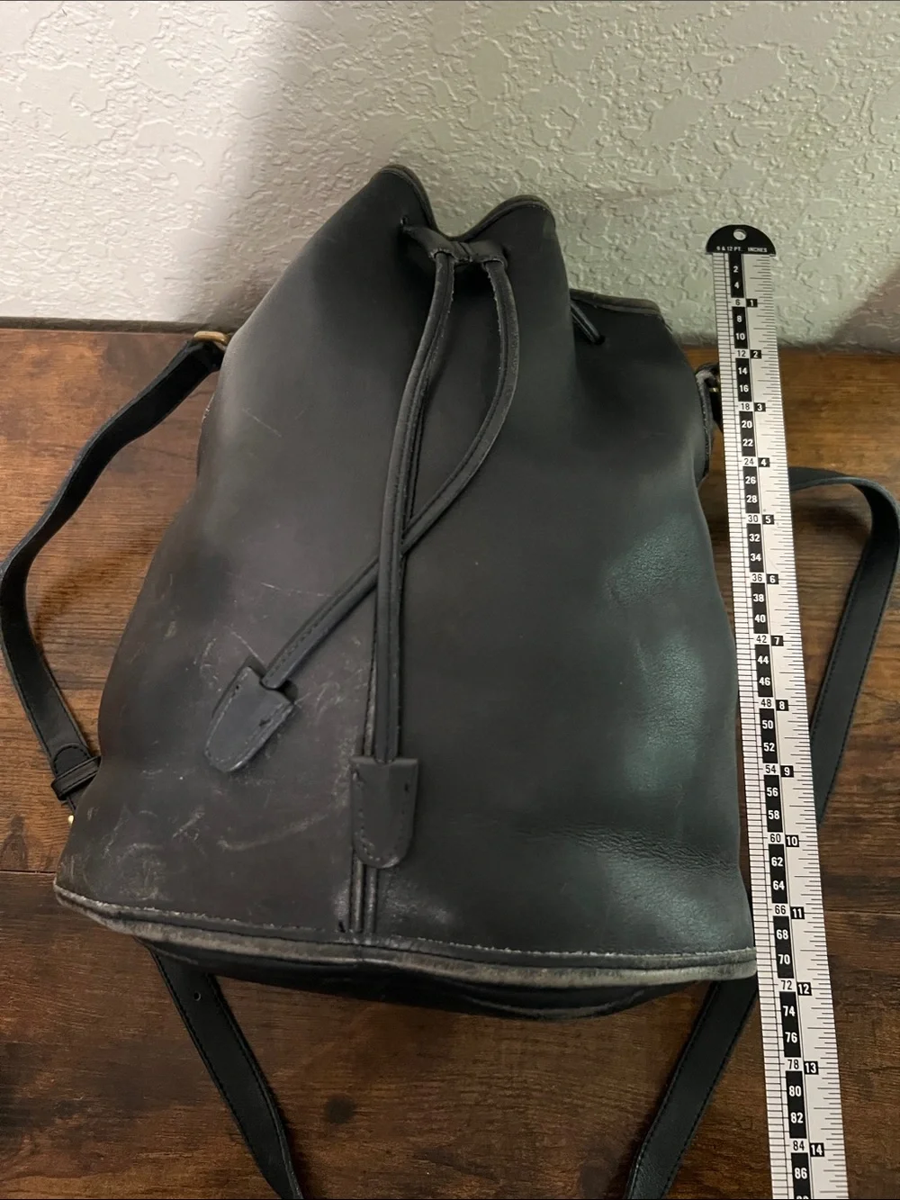 Very RARE Coach Black Leather Drawstring Hobo Bag